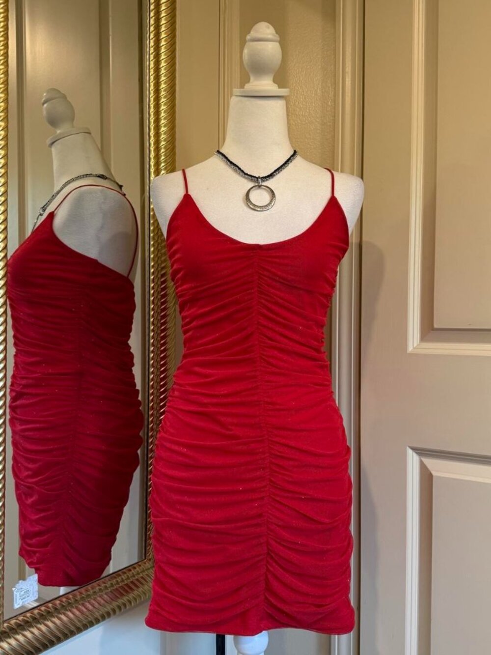 charlotte russe red sparkle bodycon dress with ruching